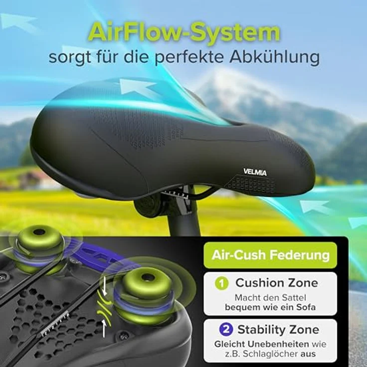 VELMIA Fahrradsattel [Trekking], ergonomischer und wasserdichter Fahrradsitz mit 3 Zonen Konzept für Damen und Herren, 18,6 cm breit – Bild 5