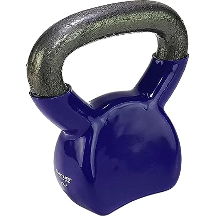 Tunturi Kugelhantel 4 kg, Gusseisen mit Vinyl-Überzug, farbige Kettlebell für Ganzkörpertraining – Bild 1