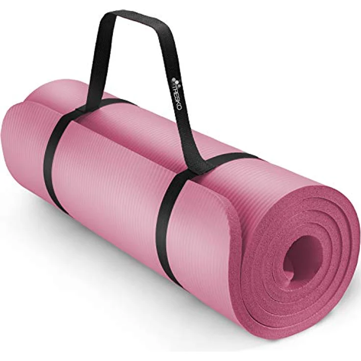 TRESKO Yogamatte Phthalatfrei, rutschfest & gelenkschonend mit Tragegurt, 185 x 60 x 1,5 cm, rosa – Bild 1