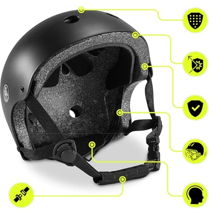 HyperMotion HyperMotion Kinderhelm, verstellbar 46-56 cm, matt schwarz, Leichtgewicht 280g, für Fahrrad, Roller, Skateboard – Bild 6