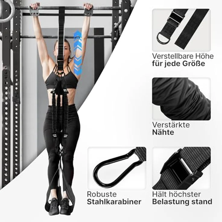 NEOLYMP Klimmzughilfe, 4-Seil-System mit 4x Tube Bands je 34 kg, gepolsterte Fußschlaufen, Türanker für saubere Klimmzüge – Bild 5