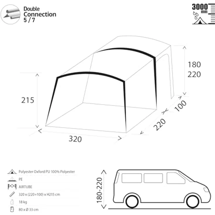 Brunner Tunnelzelt, aufblasbares Buszelt mit A.I.R. Tech Luftgestänge, 1.80 kg, Wassersäule 3000 mm – Bild 2