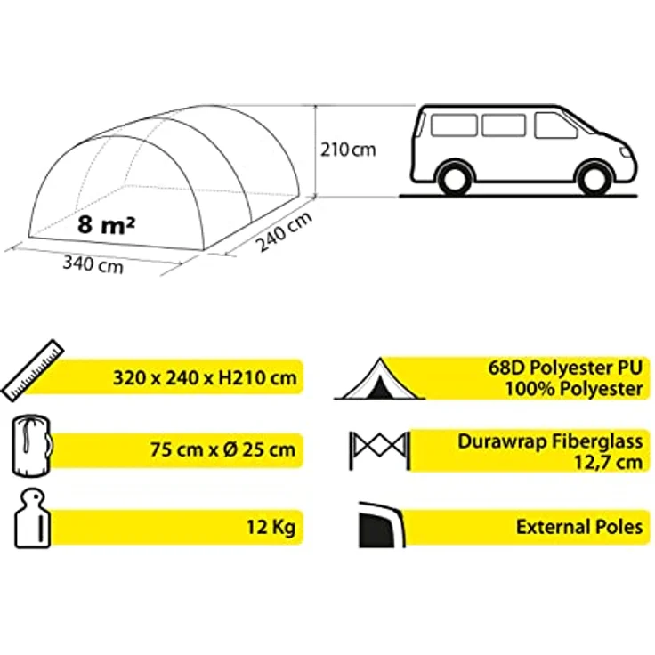 Brunner Beyond, freistehendes Vorzelt für Campingbusse, 12 kg, einfache Montage, große Fenster mit Sichtschutz – Bild 7