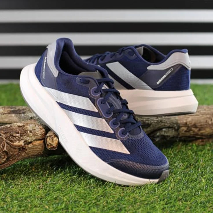 Adidas Duramo Speed 2 Laufschuhe Herren, atmungsaktiv, Dämpfungstechnologie Lightstrike, dunkelblau/silber/hellsilber – Bild 2