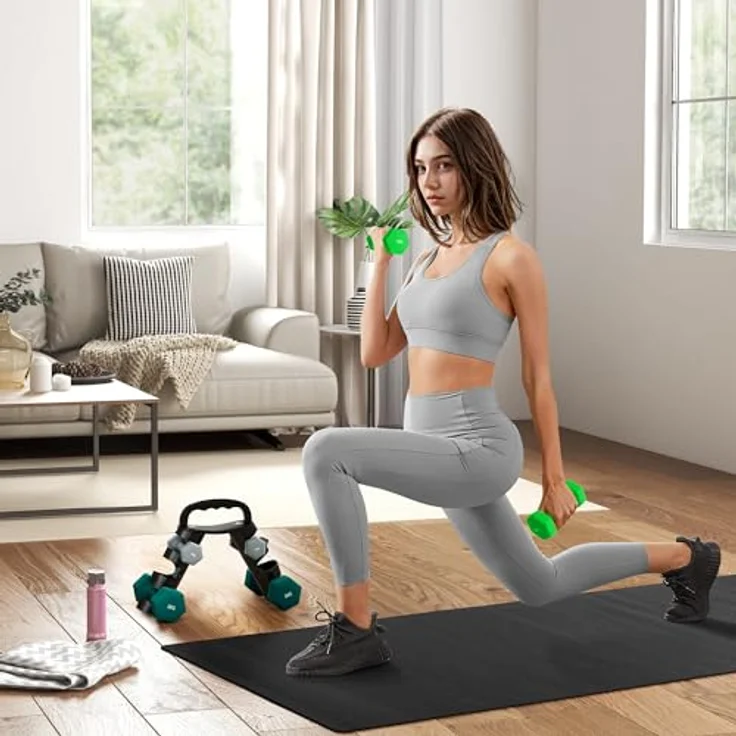 SPORTNOW Hanteln Set 6 Kurzhanteln mit Klappbarem Hantelständer, 2 x 1kg, 2 x 3kg, 2 x 5kg Hexagon-Hanteln, Kugelhantel für Fitness, Gymnastik, Zuhause, farbig – Bild 2