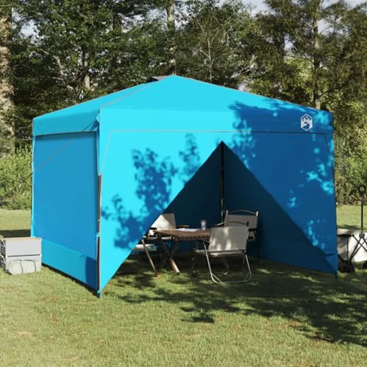 vidaXL Outdoor Event Zelt, 300 x 227/236/245 cm, blauer Oxford-Stoff, stabiler Aufbau mit Silber-Kleber, PA-Beschichtung, vorgefertigtes Gestell, Tragetasche, Abspannseil und Erdnägeln – Bild 3