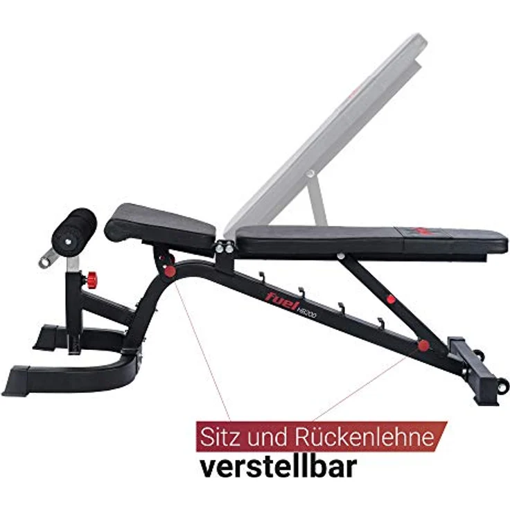 FUEL Fitness HB200 Multifunktions-Hantelbank, 4-in-1 Hantelbank: Flachbank, Schrägbank, Negativbank und Bauchtrainer-Bank, bis 272kg belastbar, Sitzpolster und Rückenlehne mehrfach verstellbar – Bild 3