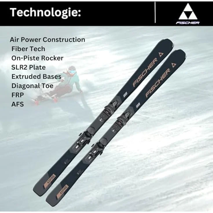 Fischer Aspire SLR, Damenski Carvingski mit On-Piste-Rocker und RS9 SLR Bindung, geeignet für Einsteiger bis Fortgeschrittene, schwarz, Modell 2024, All Mountain Ski, Taillierung 114-71-100, Radius 13 m – Bild 5