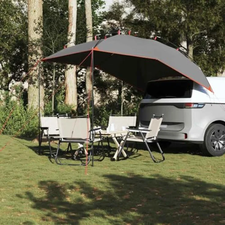 vidaXL Autozelt Grau und Orange, Wasserdichtes Zelt für Camping und Reisen, Einfacher Aufbau, Passt zu den meisten Automodellen – Bild 2