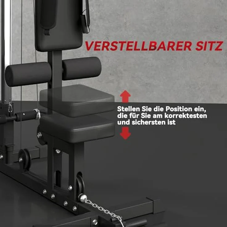 SPORTNOW Multifunktionale Kraftstation für Zuhause, Latzugturm mit Ruderzügen und Trizepsstange, bis 50 kg verstellbarer Widerstand, 140x108x197 cm, schwarz – Bild 5