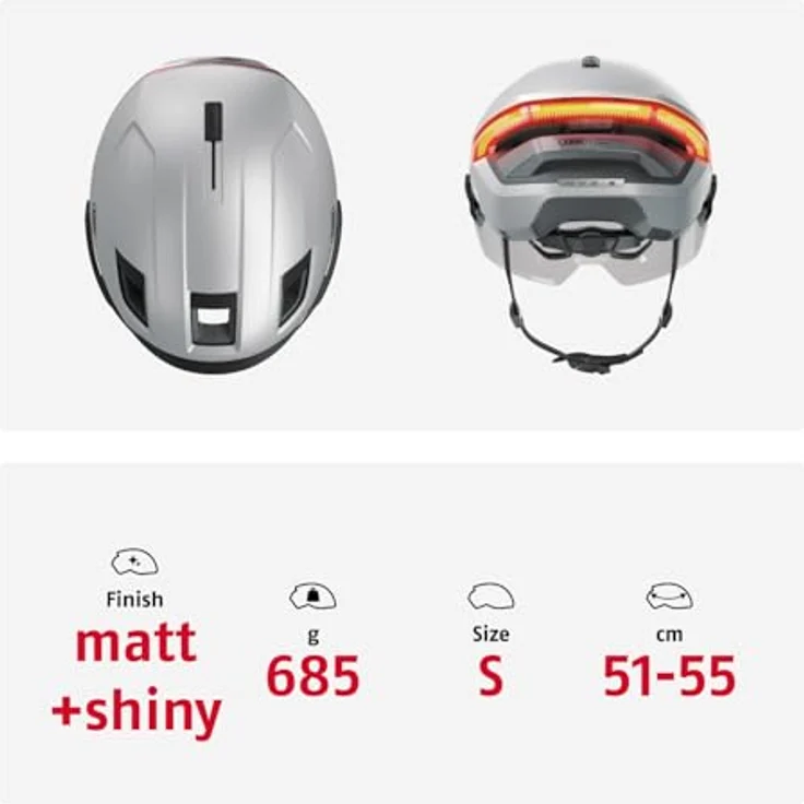 ABUS HYP-E ACE Fahrradhelm, mit Frontlicht, Rücklicht und Blinklicht, Visier und Ohrenschützern, für E-Bike und S-Pedelec, ilber, Größe S (51-55 cm) – Bild 5