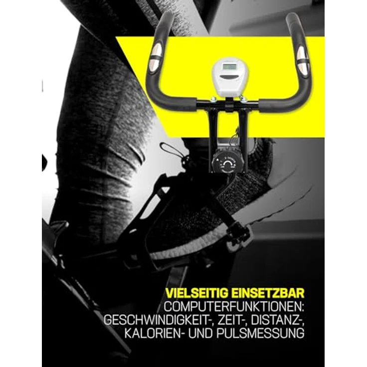 SPORTINATOR® X-Bike faltbarer Heimtrainer mit Computerfunktionen: Geschwindigkeit-, Zeit-, Distanz-, Kalorien- und Pulsmessung, breiter, gepolsterter Sattel (schwarz) – Bild 3