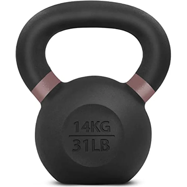 Yes4All Kettlebell 14 kg, pulverbeschichtet mit breiten Griffen und flachem Boden, braun – Bild 1