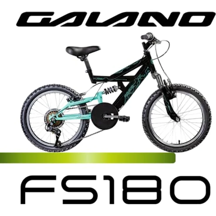Galano FS180, 18 Zoll Fully Mountainbike für Kinder ab 5 Jahren, 6 Gang Schaltung, schwarz/türkis – Bild 2