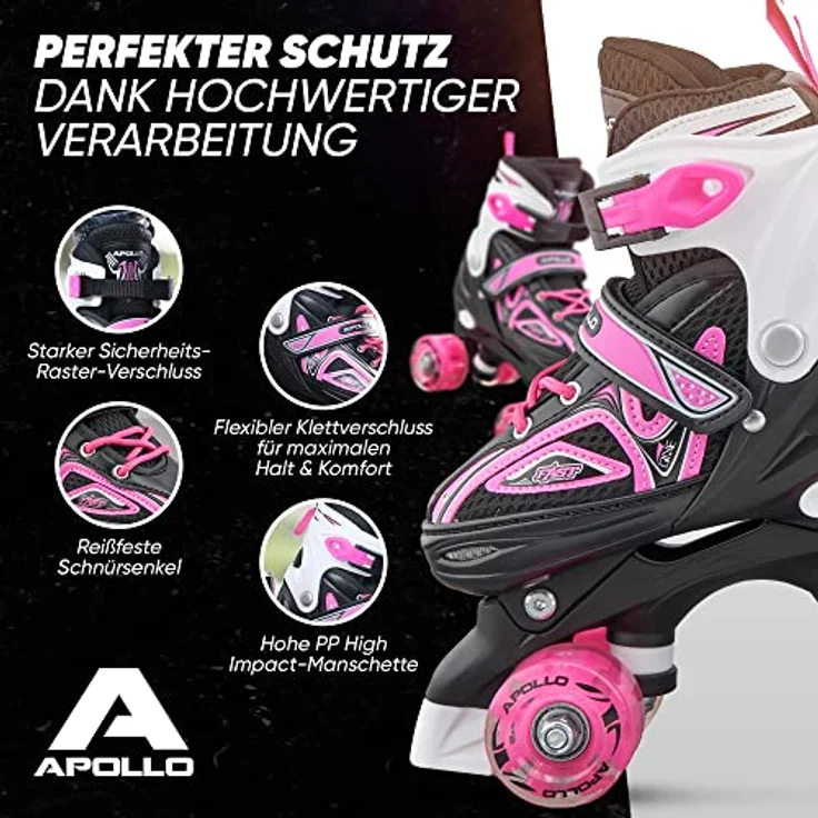 Apollo Rollschuhe LED Rollschuhe größenverstellbar Super Quads X-Pro, größenverstellbare Roller Skates für Mädchen und Jungen - Größen 31-42, blau mit 2 LED Reifen, ABEC 7 Kugellager – Bild 4