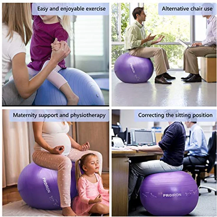 PROIRON Gymnastikball Pezziball Sitzball Büro mit Lehrposen, Anti-Burst Stabilitätsball Yoga Ball Stuhl 55/65/75 cm mit Pumpe und Stecker – Bild 5