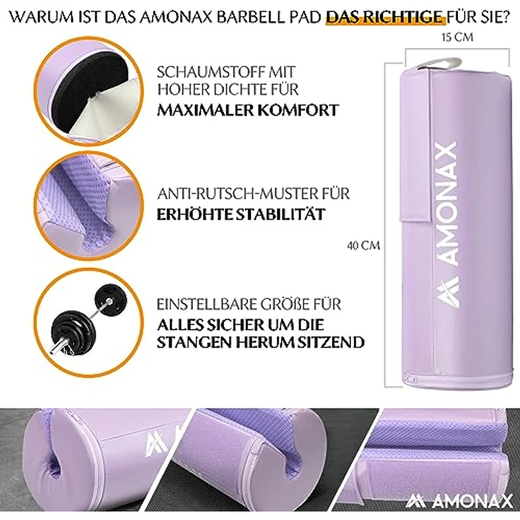 AMONAX Hip Thrust Langhantel Polster, Extra Dicke Barbell Pad, Strapazierfähiges Gym Zubehör, Fitness Polster für langhantel, langhantelpolsterung für Fitness Zubehör Damen und Herren (Lila) – Bild 3