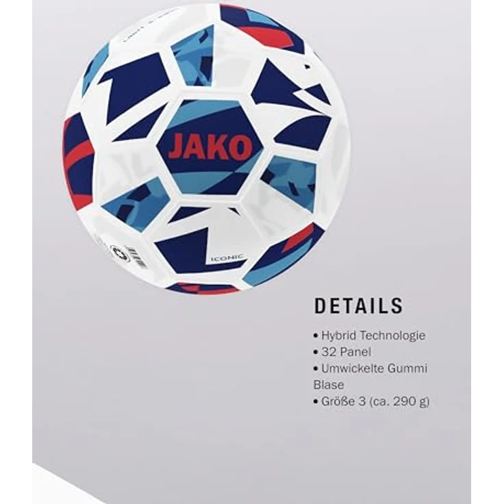 JAKO Lightball Iconic, Fußball Größe 3 (290g) in weiß/Navy/rot, langlebig mit Hybrid-Technologie, 32-Panel-Design für präzises Spielgefühl – Bild 4
