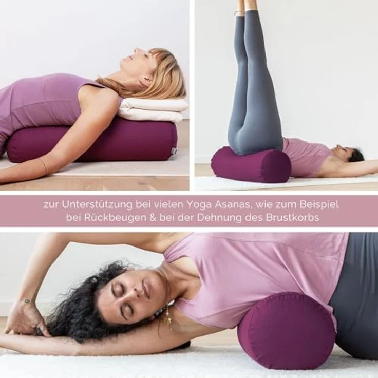 Bodhi Yoga Bolster ECO | Yogarolle mit Bio Dinkelfüllung | Waschbar | Groß 65 x 20 cm (light taupe) – Bild 5