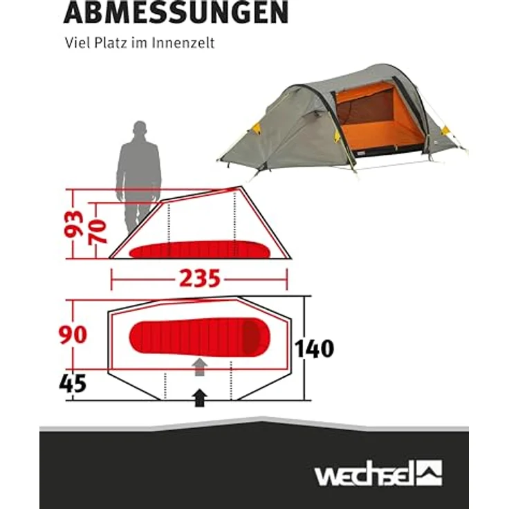 Wechsel Aurora 1 Travel Line, Tunnelzelt für 1 Person, 2.40 kg, leicht und strapazierfähig – Bild 6
