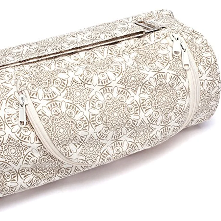 Bodhi Yogatasche ASANA Bag Cotton | Maharaja Collection | Yogamattentasche in verschiedenen Größen | Baumwolltasche für Yogamatte & Zubehör | inkl. Außentaschen | 60 cm | Madurai/Ecru – Bild 2