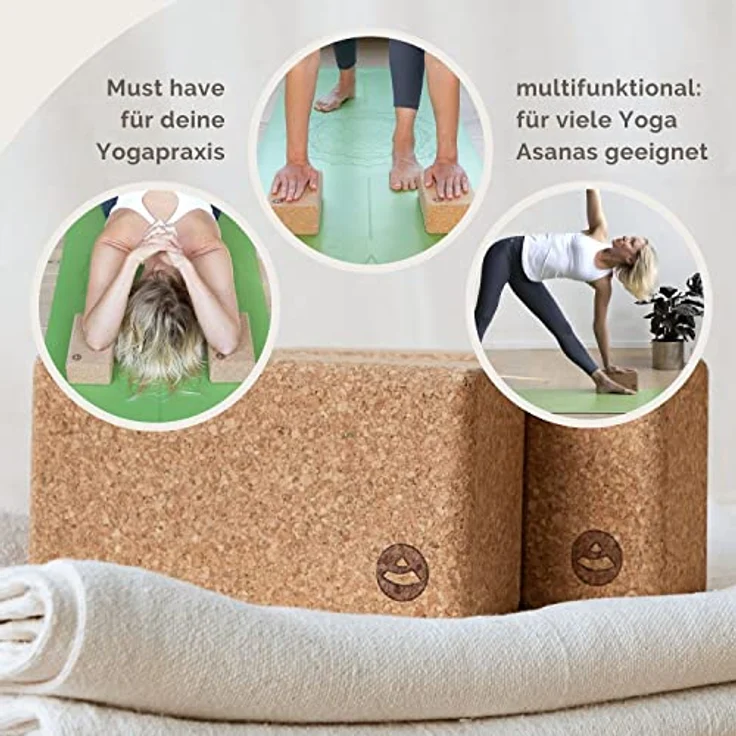 Bodhi Yoga Block Kork Brick | Einzeln & als Set | 100% Naturkork – Universal Yogaklotz | Umweltfreundlich & Nachhaltig | Tool für deine Asanas, Stretching & Regeneration | 220x110x70 mm – Bild 3