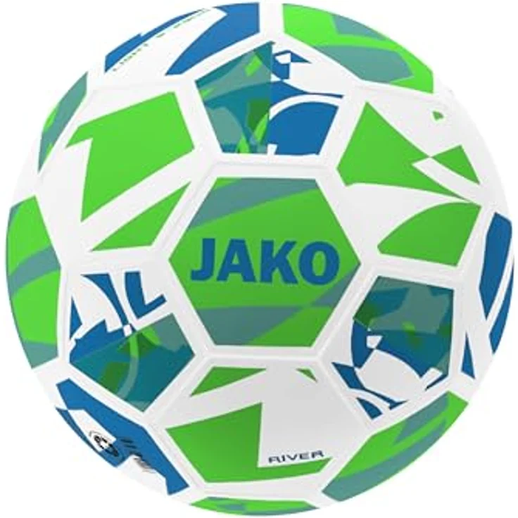 JAKO Lightball River, Fußball Größe 5, formstabil und maschinengenäht, weiß/neongrün/mint, 290g – Bild 1