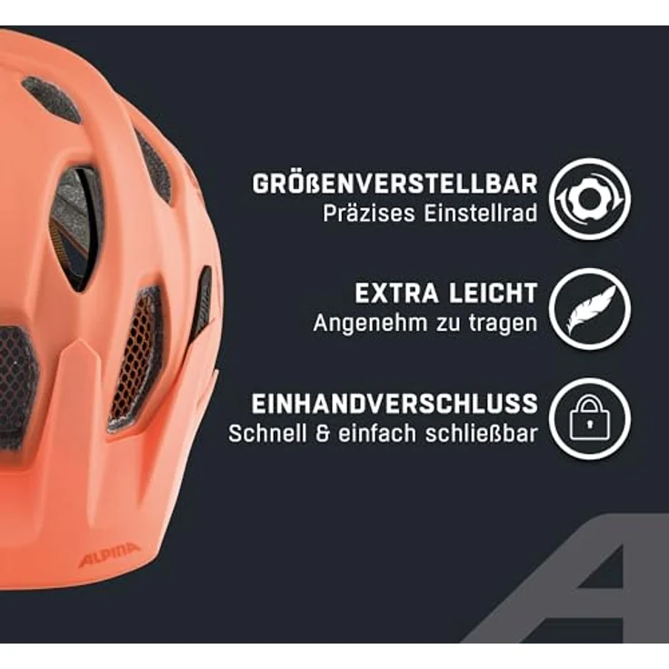 Alpina Junior Carapax Peach Matt, Größe 51 - 56 cm - Fahrradhelm, Farbe Orange – Bild 4