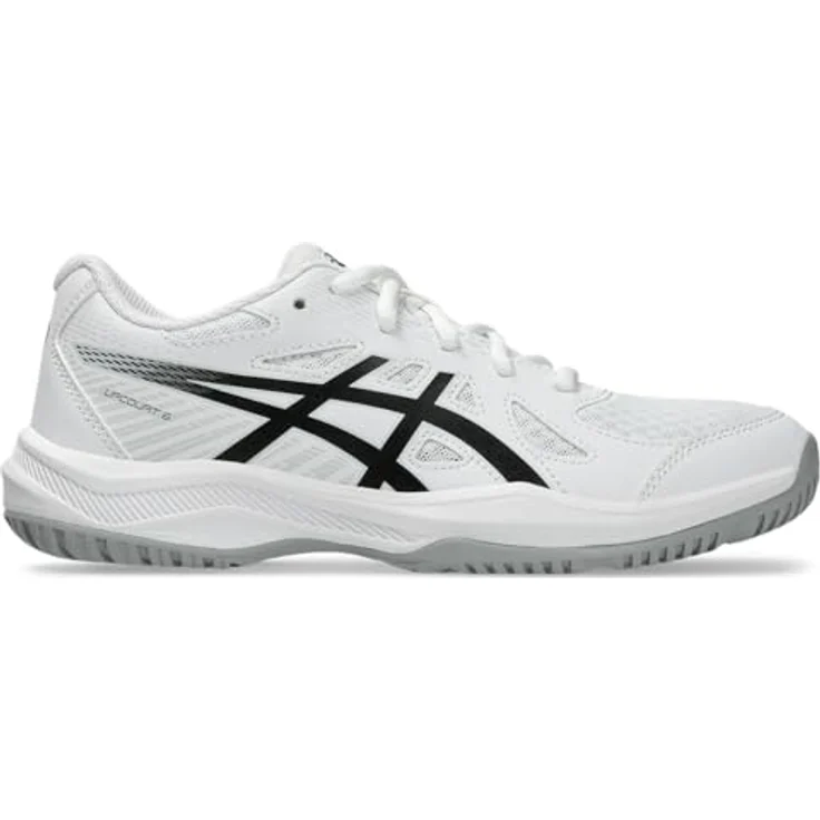 Asics Upcourt 6 GS, Hallensportschuhe für Kinder aus Lederimitat mit stabilisierenden Overlays, weiß – Bild 3