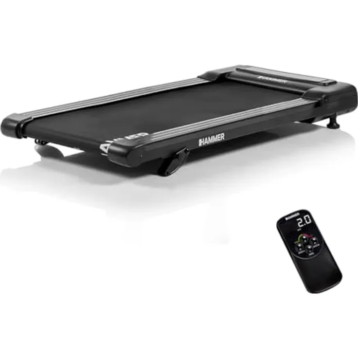 HAMMER Laufband Walk 2.0 - Walking Pad mit Steigung, flüsterleiser Antrieb, LCD-Fernbedienung, platzsparendes Design, schwarz