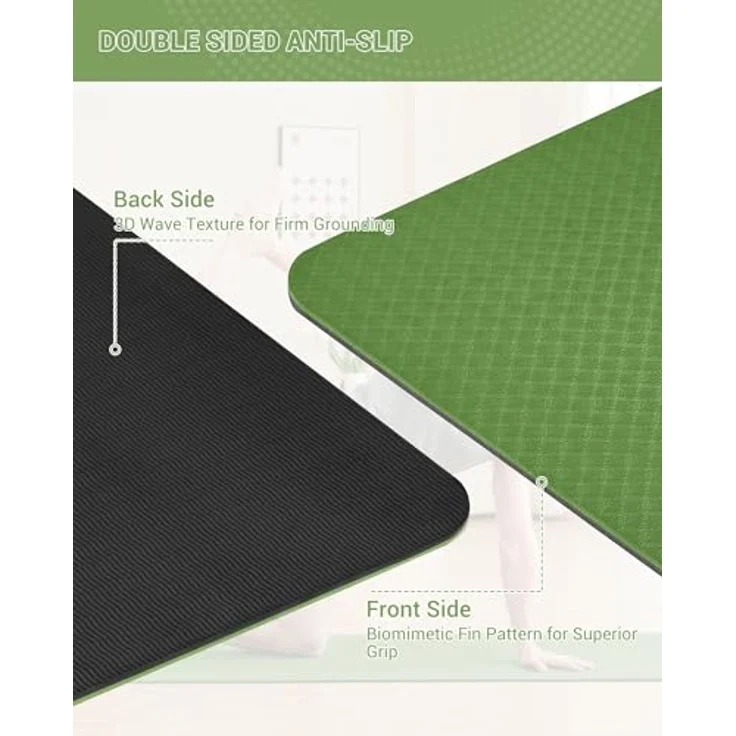 Good Nite Gymnastikmatte, rutschfeste Fitnessmatte mit Tragegurt, 183 x 61 x 0.6 cm, Grün/Schwarz, TPE-Material für hohe Stützwirkung und beidseitige Rutschfestigkeit – Bild 4