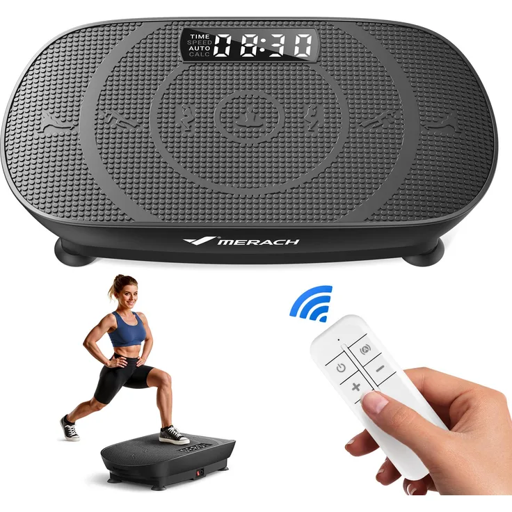 Merach Mini-Vibrationsplatte mit LED-Display, Fernbedienung, 10 Geschwindigkeitsstufen, bis 136 kg