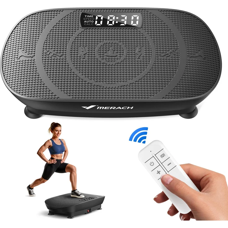 Merach Mini-Vibrationsplatte mit LED-Display, Fernbedienung, 10 Geschwindigkeitsstufen, bis 136 kg