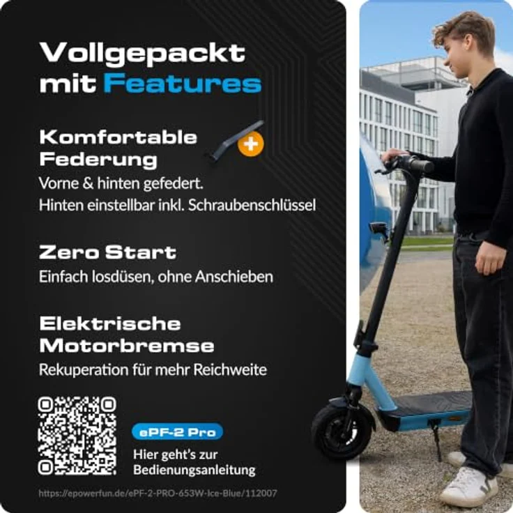 ePowerFun ePF-PULSE 960+ Plus, E-Scooter mit 104 km Reichweite, Vollfederung, 500 W Motor, ABE-zugelassen – Bild 5