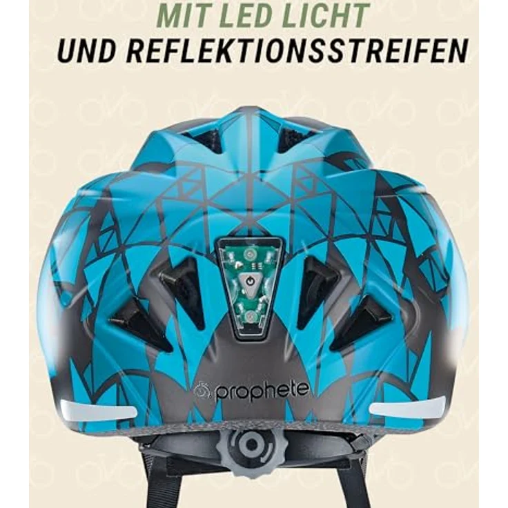 Prophete Kinder-Fahrradhelm, Inmold Technologie mit LED-Licht und Reflektionsstreifen, Größe: 48-52 cm, blau – Bild 4