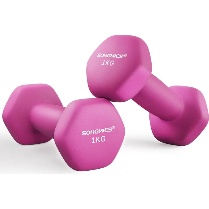 SONGMICS Kurzhantel Hanteln, 2er Set Neopren-Beschichtung, Hexagon, 1KG-2KG-3KG-4KG-5KG, Orange-Rosa-Lila-Fruchtgrün-Hellblau-Blaugrün-Blau-Rot-Grau-Blaugrün