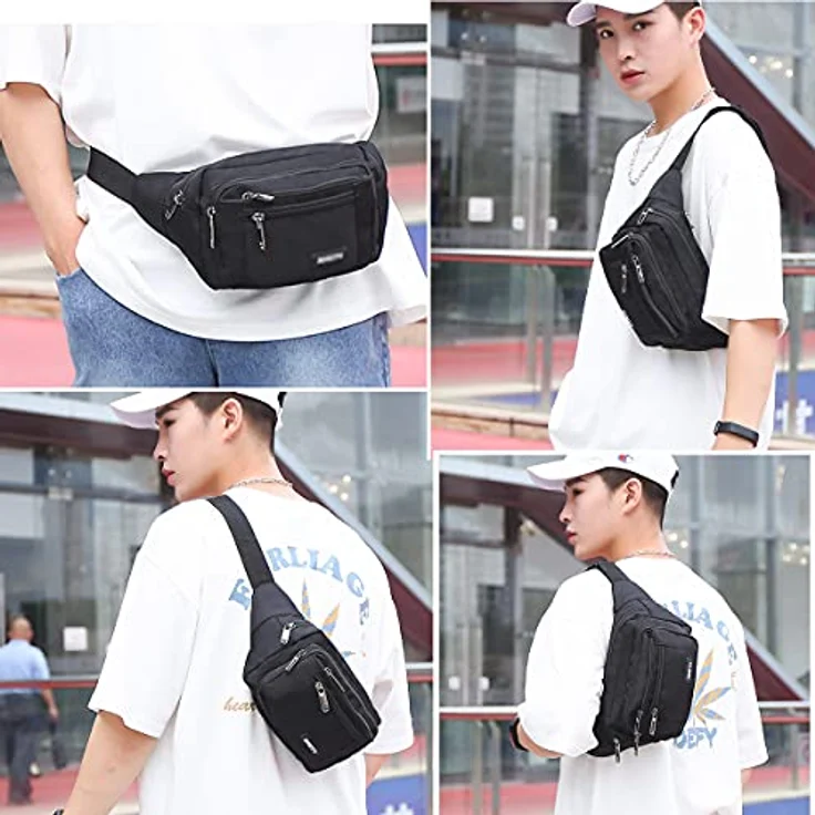ANPTER Gürteltasche Bauchtasche Hüfttasche mit 5 Reißverschlusstaschen, verstellbarer Gurt, schwarz, Ideal für Outdoor Aktivitäten und Sport – Bild 2