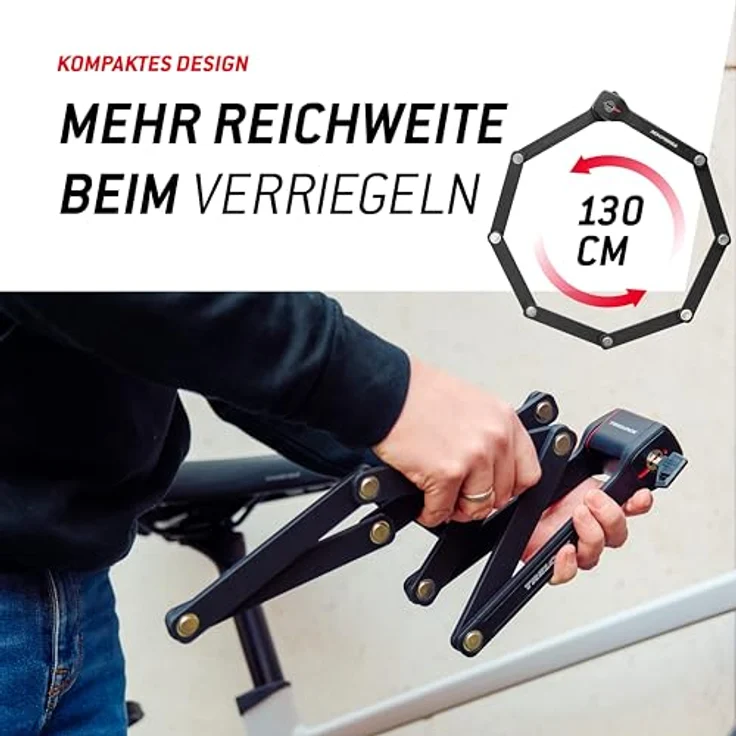 Trelock Fold-it Daily, Faltschloss 130 cm mit X-Press-Halterung und Tracking Tag Fach, Sicherheitsstufe 10, für alle Rahmen – Bild 5