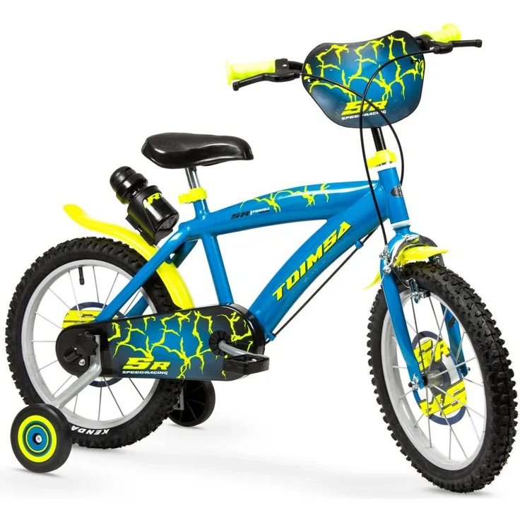 Toimsa Bikes Kinderfahrrad 16 Zoll, Blau, 1 Gang, mit Stützrädern und Trinkflasche, für Kinder von 5-7 Jahren
