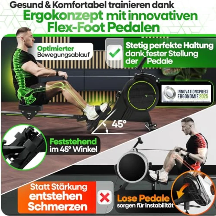 TRETMANN Tretmann Rudergerät Zuhause, extra leise mit Wirbelstrombremse 2.0, bis 150 kg, patentiertes ErgoKonzept, platzsparend, inkl. Antirutschmatten und Memory-Foam-Sitzkissen – Bild 5