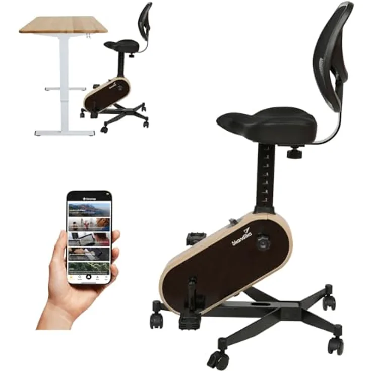 Skandika Office Bike, Ergometer mit 8-fach verstellbarer Sitzhöhe und Bluetooth-Receiver, Holzoptik