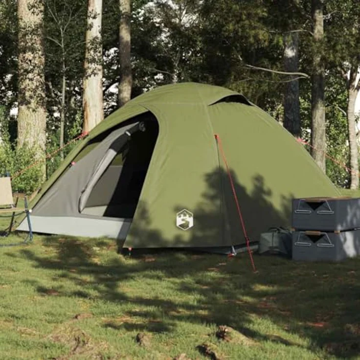 vidaXL Kuppel-Campingzelt 4 Personen Olivgrün, wasserdichtes Zelt mit Insektenschutz, abnehmbarem Überzelt und E-Anschluss – Bild 2