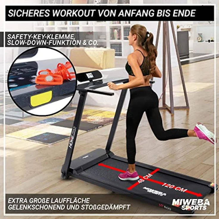 Miweba Sports elektrisches Laufband HT500 | 3 PS - 1-14 Km/h - Traglast 120 Kg - Klappbar - 12 Programme - Smartphone Tablet Halterung - Große Lauffläche - LCD-Display - Elektro-Laufband – Bild 5