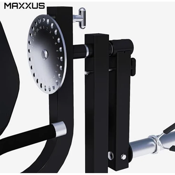 Gorilla Sports MAXXUS Curlbank 2in1 Pro - Vertikal verstellbarer Sitz, 30/50 mm Hantelscheibenhalter, rutschfest, Schwarz mit Chrom-Elementen – Bild 5