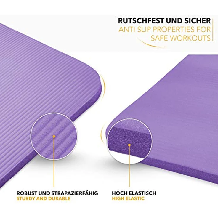 TRESKO Yogamatte Phthalatfrei - Rutschfeste Gymnastikmatte mit Tragegurt, 190 x 100 x 1,5 cm, Violett – Bild 4