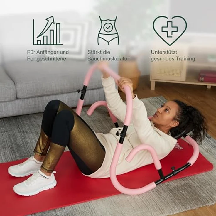 relaxdays Bauchtrainer AB Roller für Zuhause in Rosa, Nackenstütze, bis 100 kg Belastbarkeit – Bild 4