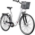 ZÜNDAPP E Bike Damen Fahrrad 28 Zoll | Retro E-Bike mit 7 Gang Shimano Schaltung und Rücktrittbremse, Elektro Fahrrad für City, weiß/beere