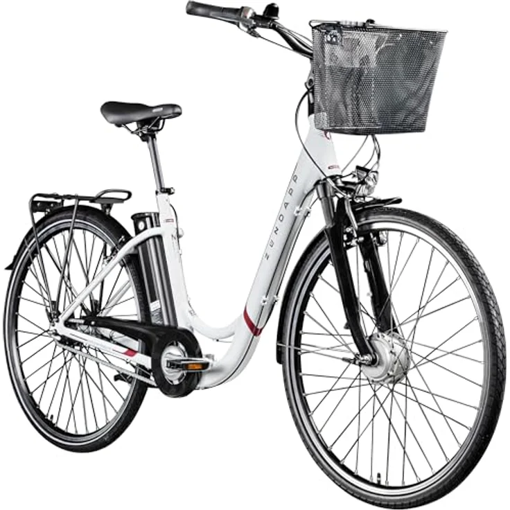 ZÜNDAPP E Bike Damen Fahrrad 28 Zoll | Retro E-Bike mit 7 Gang Shimano Schaltung und Rücktrittbremse, Elektro Fahrrad für City, weiß/beere – Bild 1