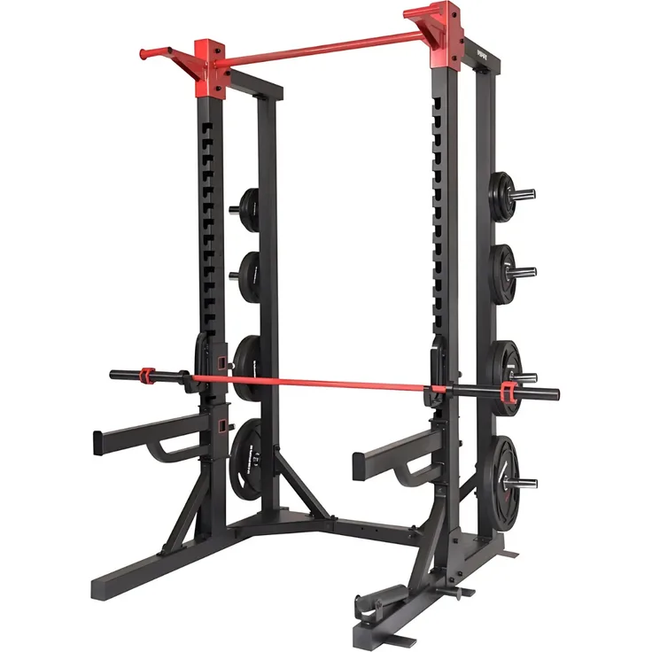 Inspire UCHR1 Ultimate Commercial Half Rack, Half Rack mit breiter Klimmzugstange und 454 kg Gewichtskapazität, Mattschwarz und Rot