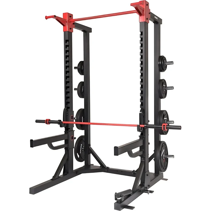 Inspire UCHR1 Ultimate Commercial Half Rack, Half Rack mit breiter Klimmzugstange und 454 kg Gewichtskapazität, Mattschwarz und Rot